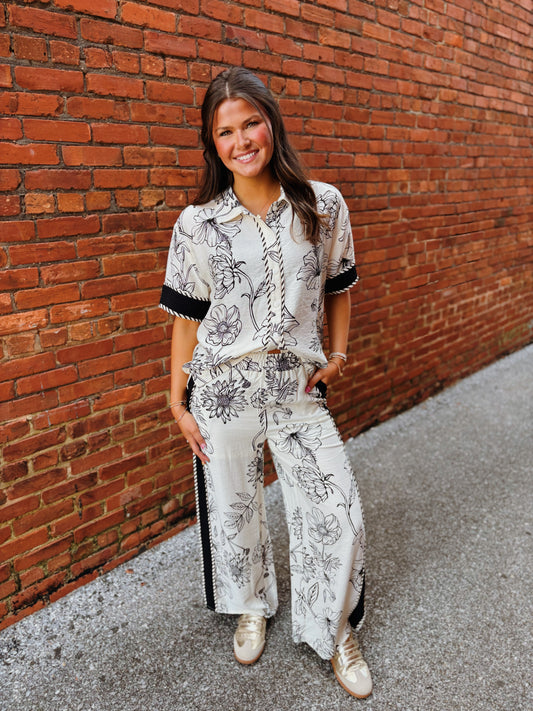 Black Floral Pants Set