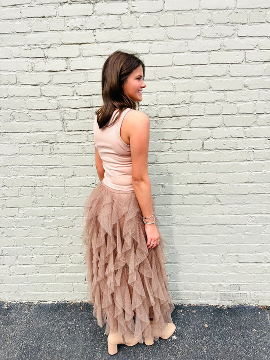 Taupe Ruffle Skirt
