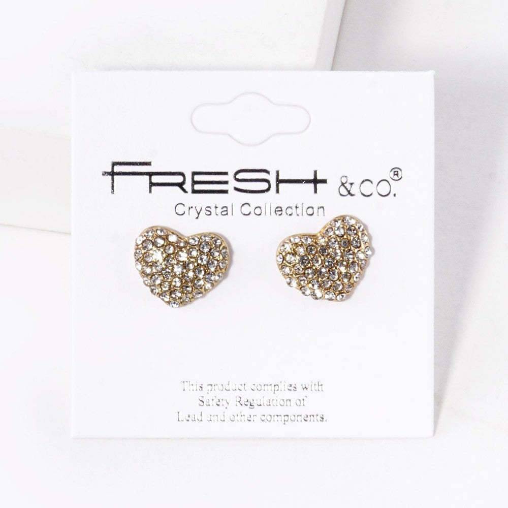 Pave Rhinestone Heart Stud Earrings