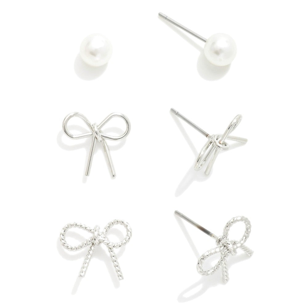 Pearl Bow Earring Set