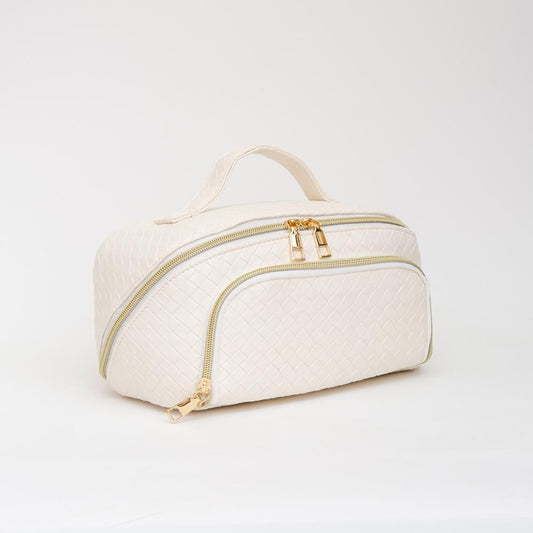 White Woven Travel Makeup Bag