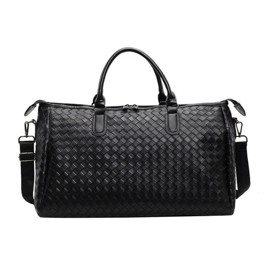 Black Woven Leather Duffle Bag