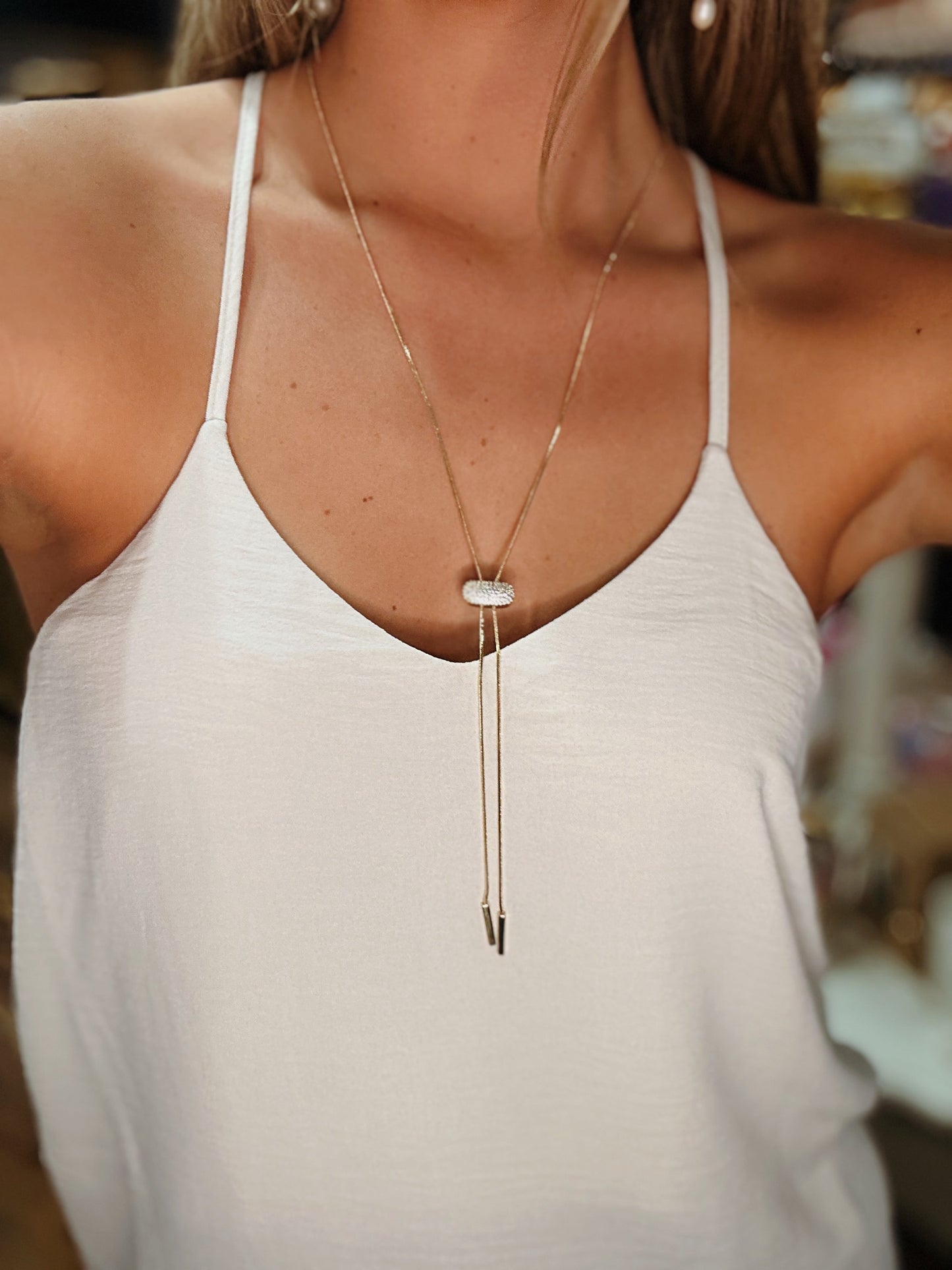 Gold Oval Y Shape Necklace