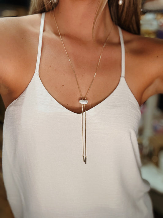 Gold Oval Y Shape Necklace