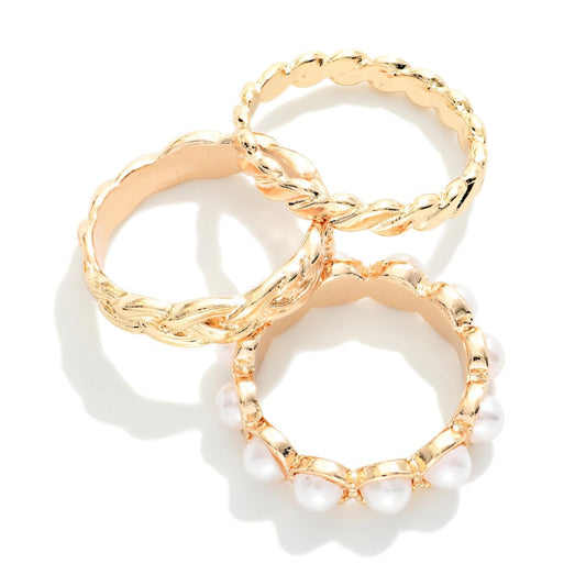 Gold & Pearls Stackable Rings Set