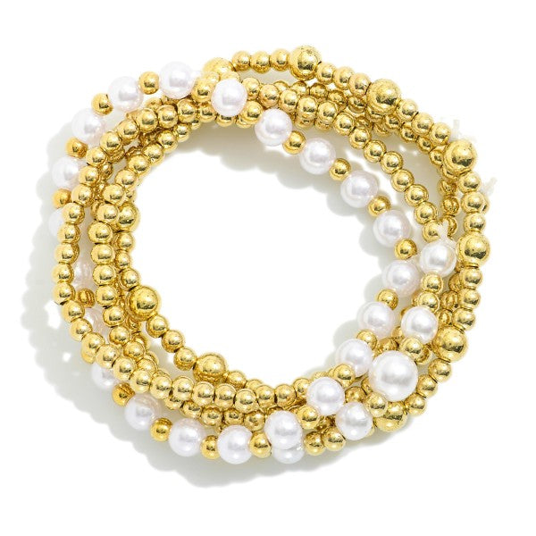 Set Of Five “Pearl and Gold” Bracelets