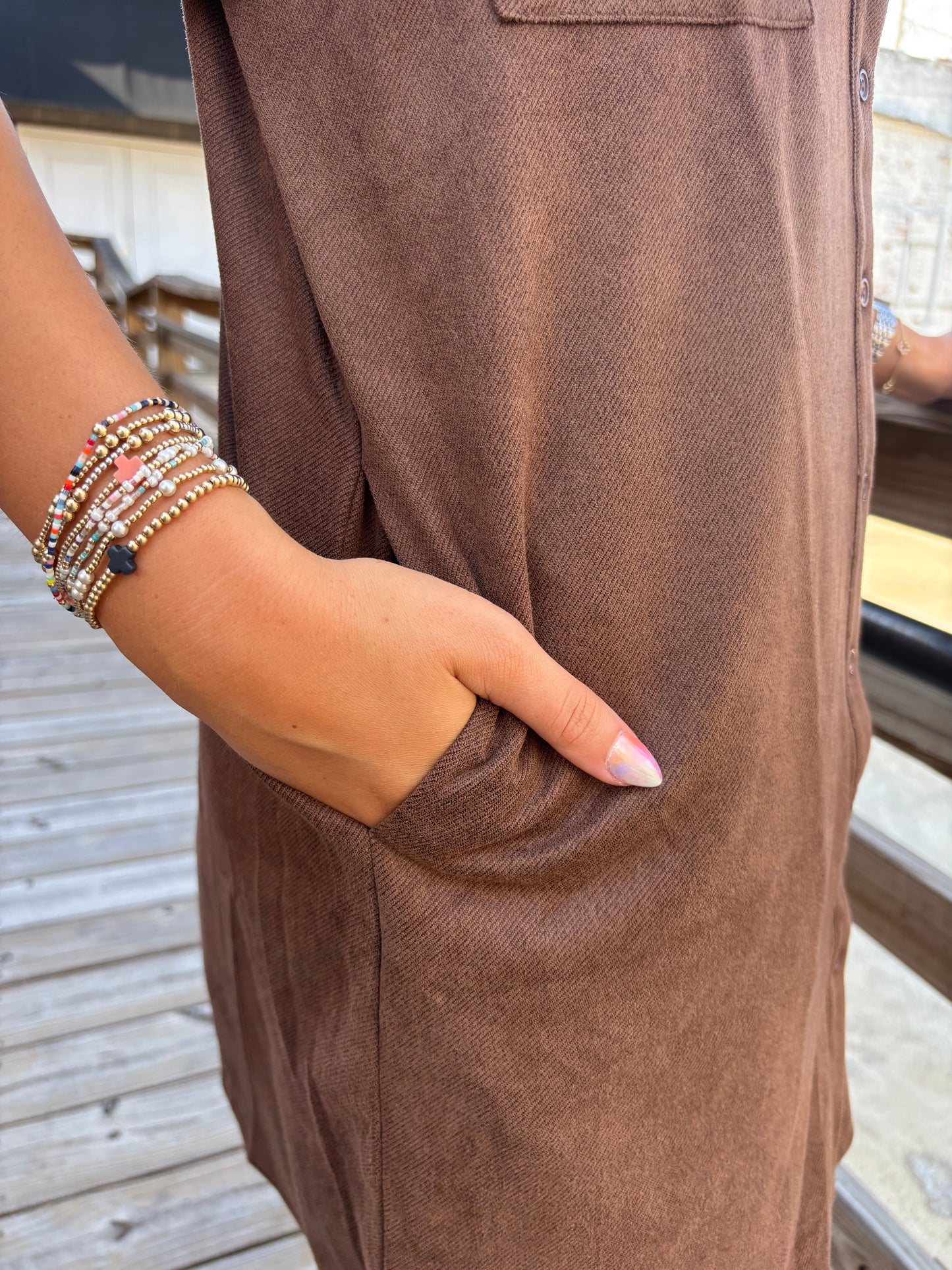 Suede Button Midi Dress