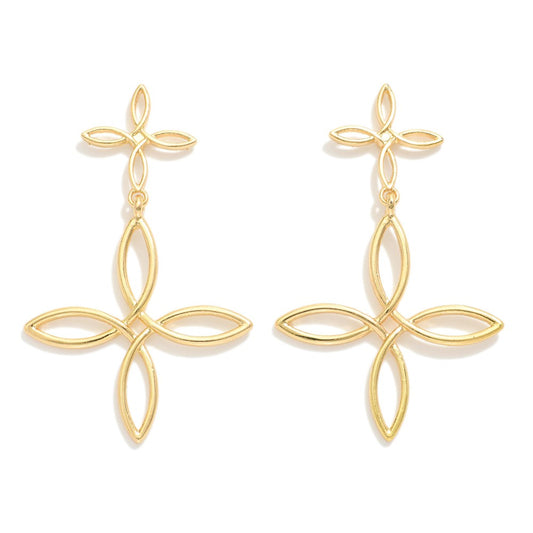 Metal Tone Infinity Clover Drop Earring With Clover Metal Post
