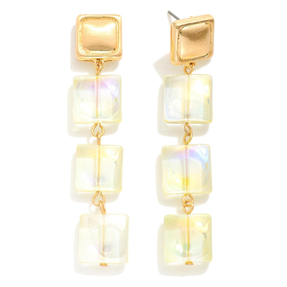Linked Glass Crystal Squares Drop Earrings With Square Posts