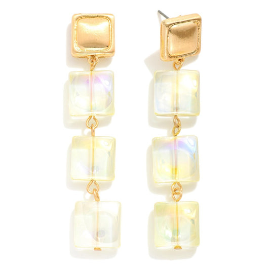 Linked Glass Crystal Squares Drop Earrings With Square Posts