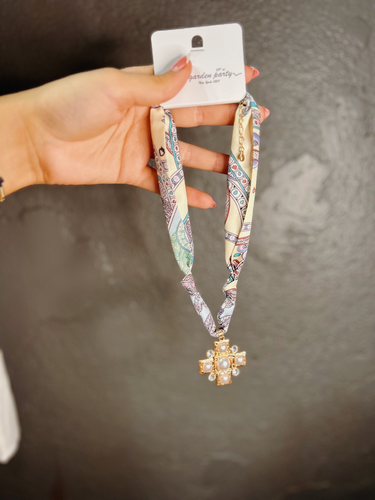 Gold Cross Pendant Scarf Necklace