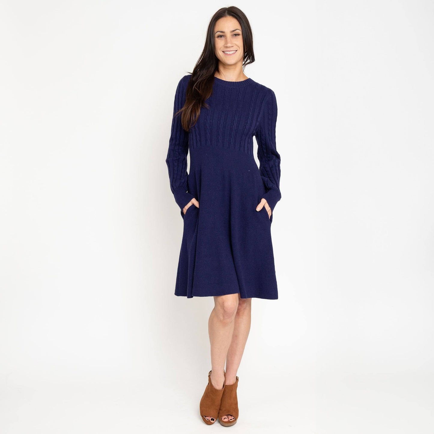 Long Sleeve Cable Knit Sweater Dress