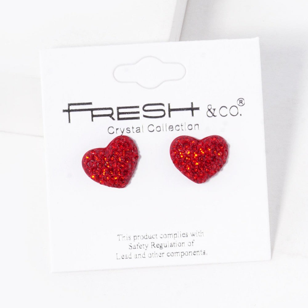 Pave Rhinestone Heart Stud Earrings