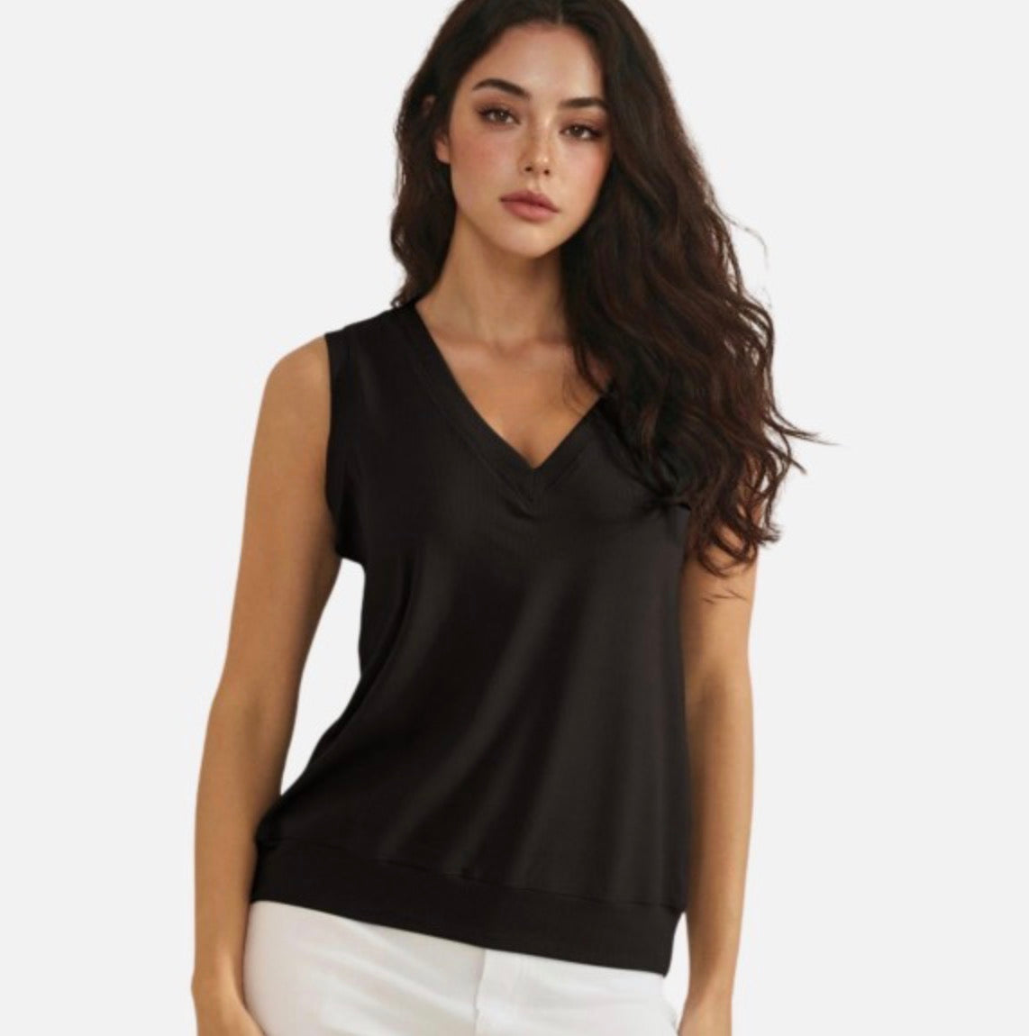 Ribbed Loose V-Neck Tank Top