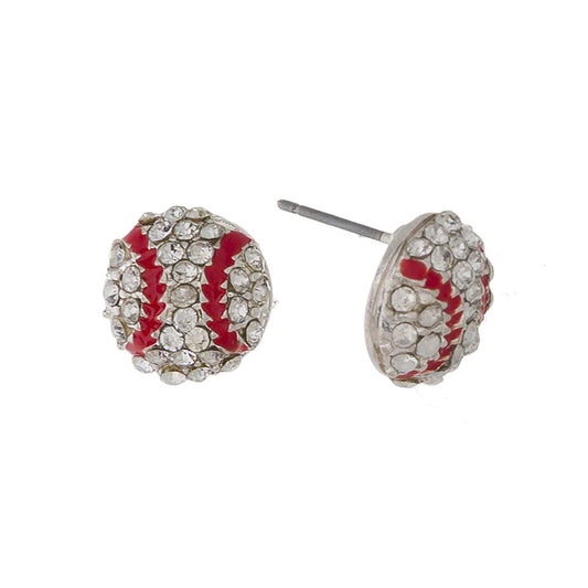 Small Rhinestone Baseball Earrings