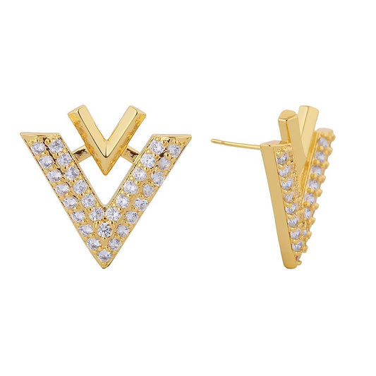 Metal Tone Double V Earrings