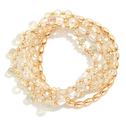 Pearls, Metal Tones, & Glass Crystal Bracelet