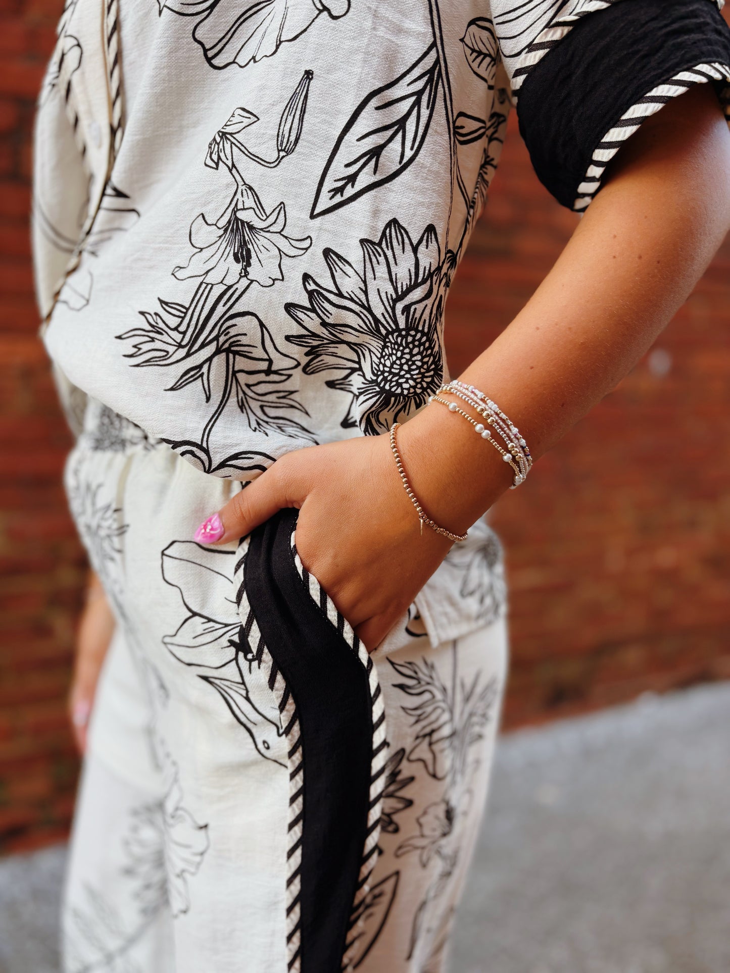 Black Floral Pants Set