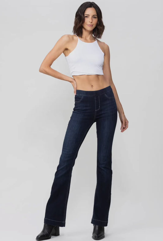 Jelly Indigo Pull On Flare Jeans