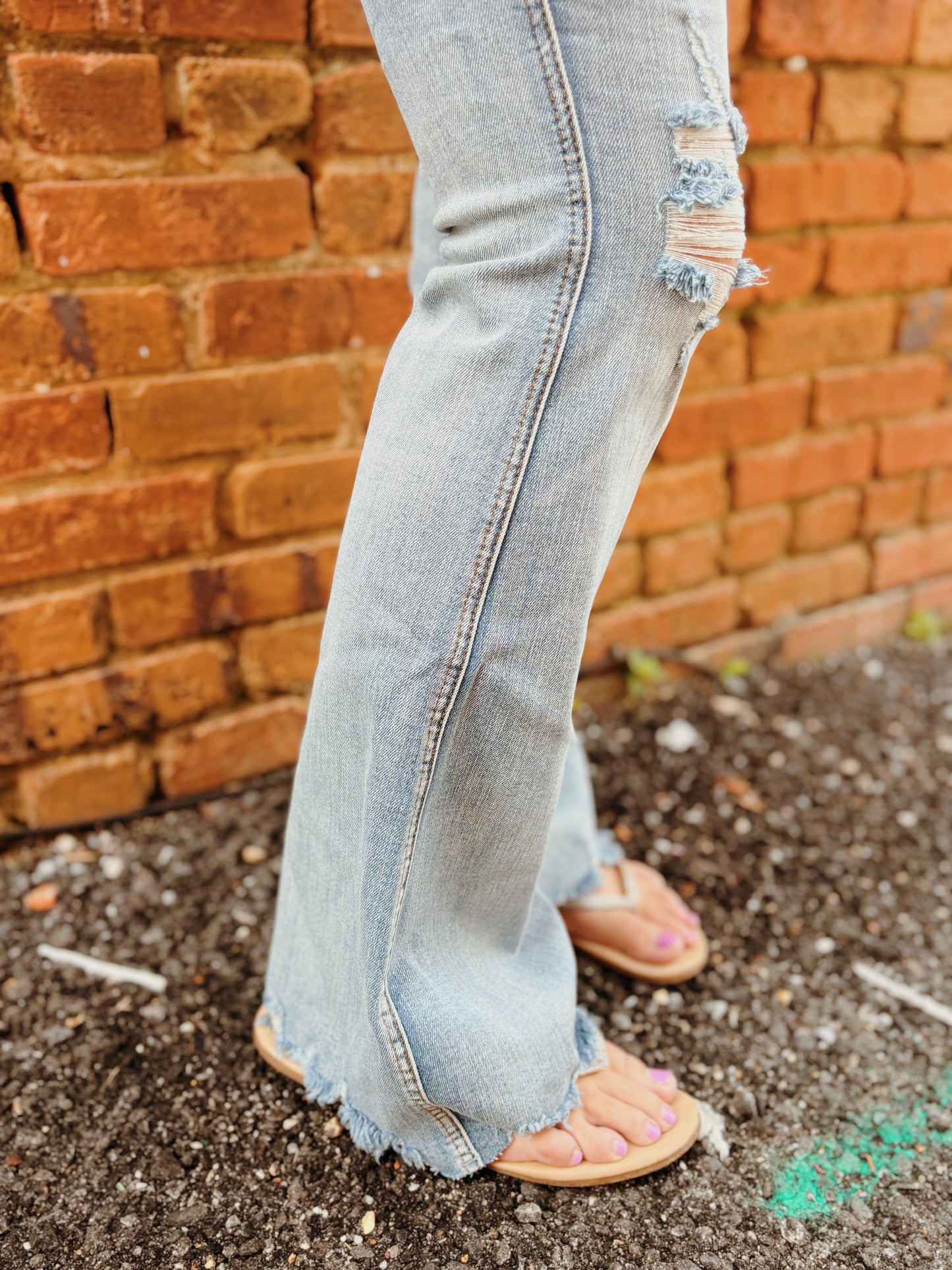 Mid Rise Tummy Control Destroy Flare Jeans