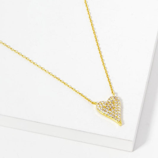 Dainty Chain Link Necklace Featuring Pave Rhinestone Heart Pendant