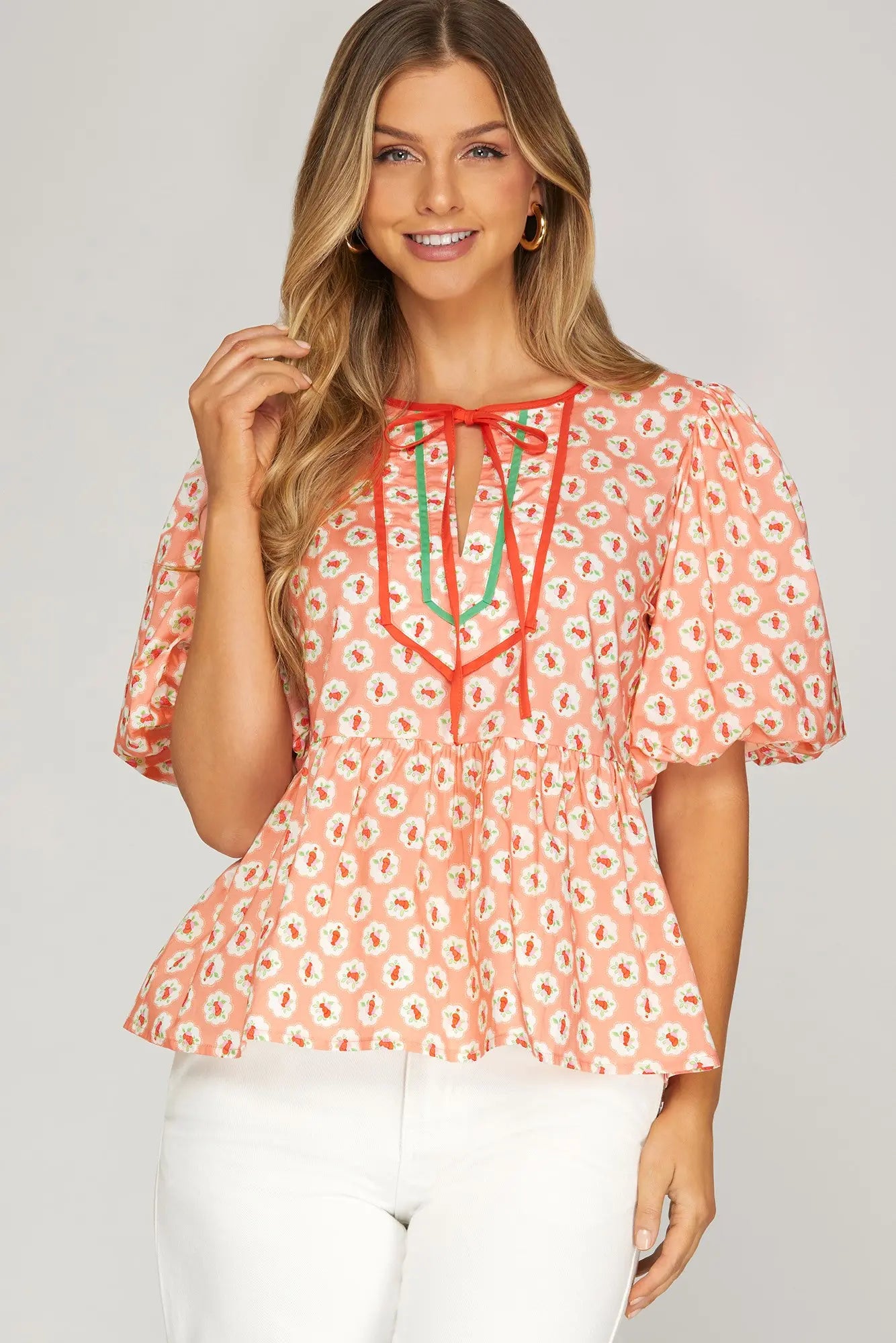 Peach Contrast Baby Doll Top