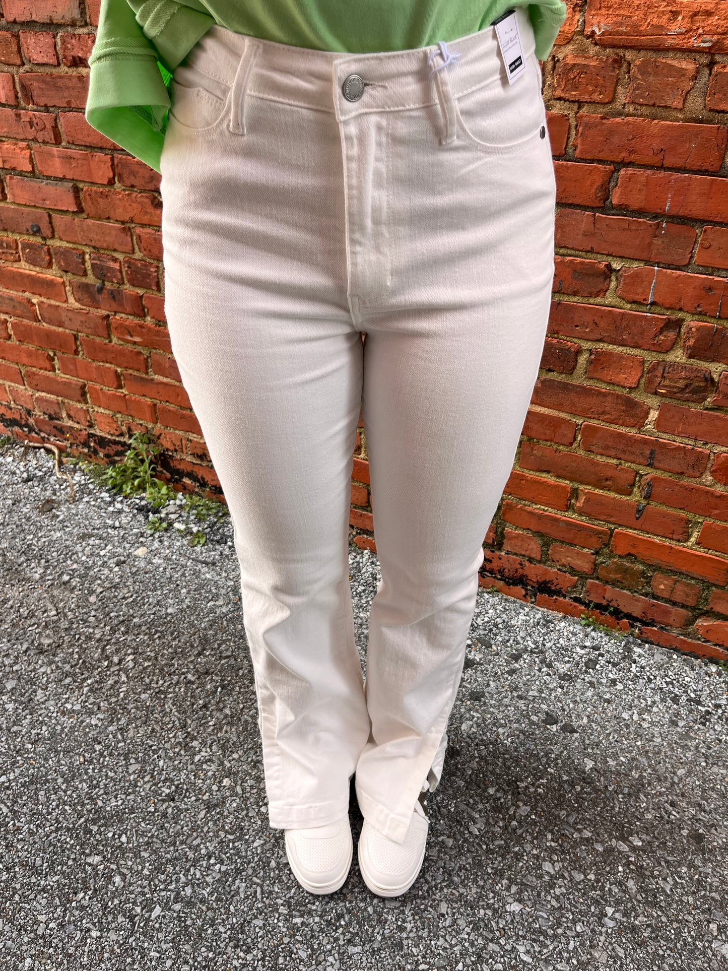 White HW Slit Bootcut Jeans