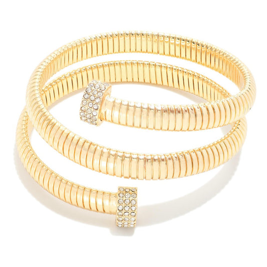 Cubic Zirconia Pave Ribbed Cuff Bracelet