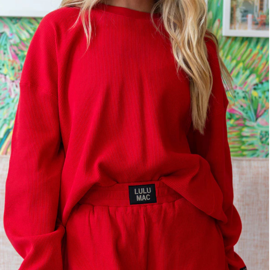 Red Waffle Long-sleeve Top