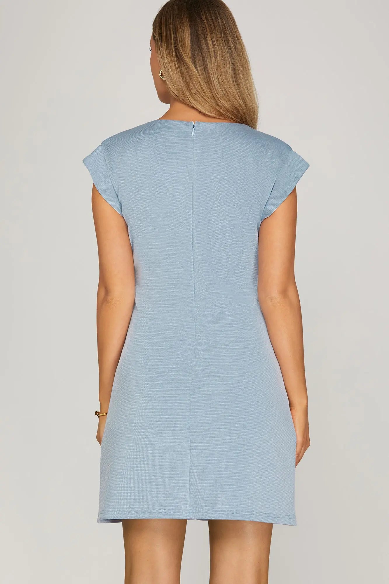 Blue Knit Button Down Mini Dress