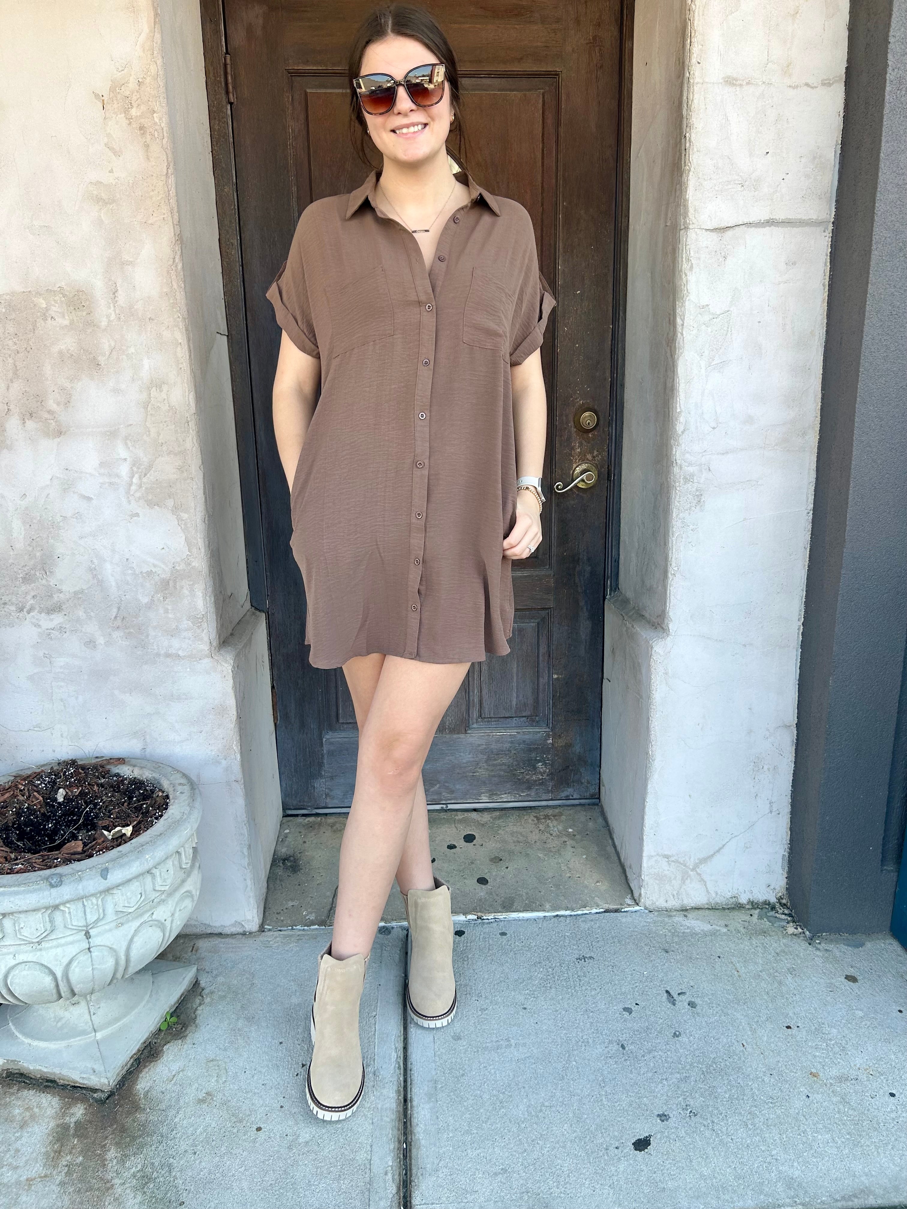 Ash Brown Button Down Dress