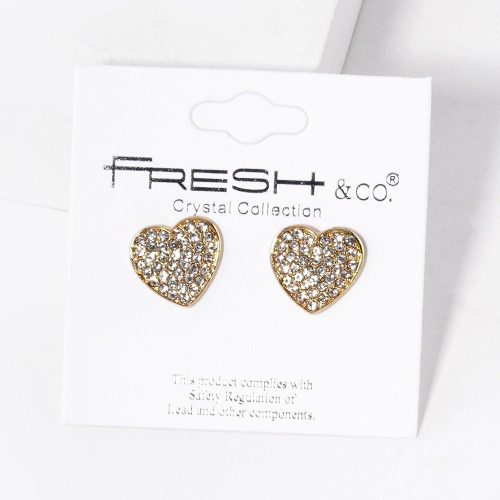 Pave Rhinestone Heart Stud Earrings