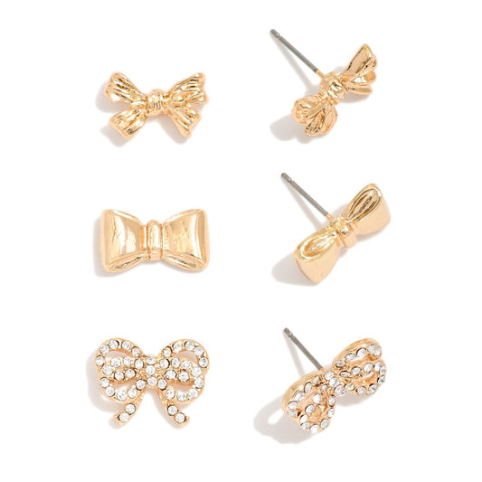 Set of 3 Metal Bow Earrings