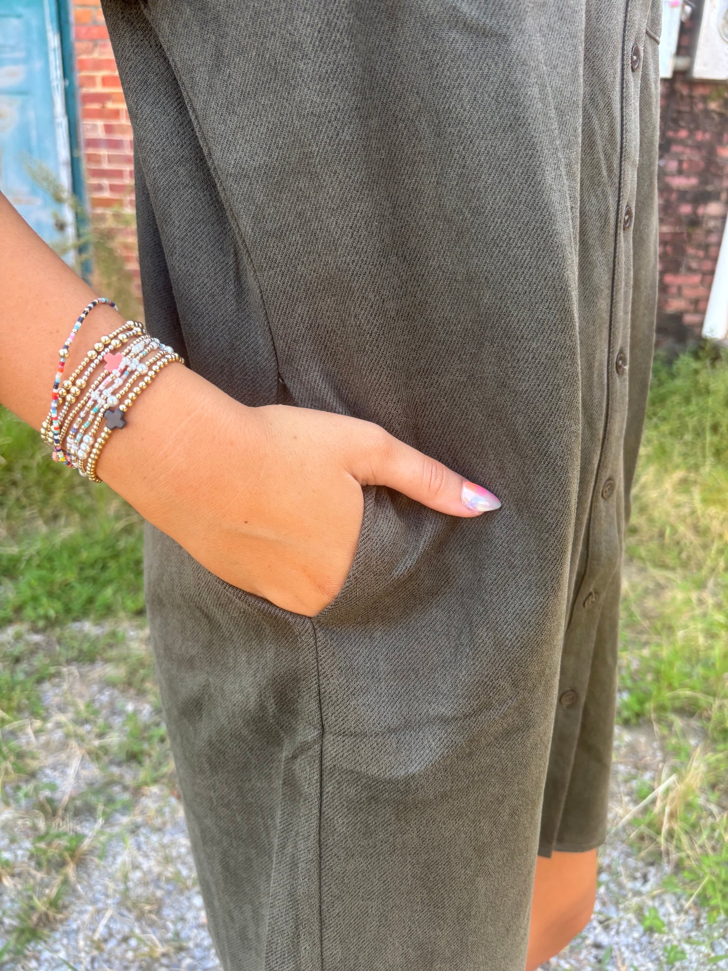 Suede Button Midi Dress