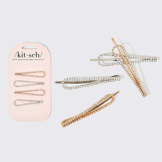 Kitsch Gold and Silver Rhinestone Bobby Pin