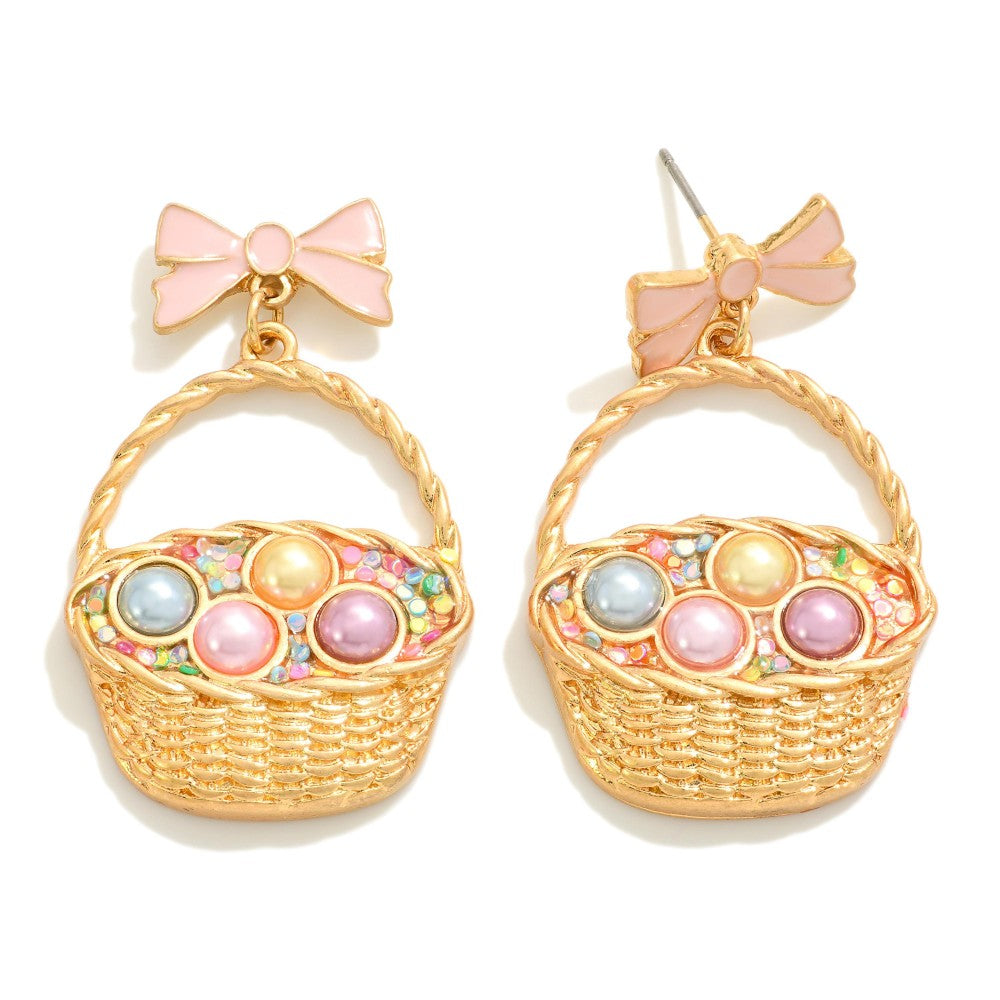 Pearl Easter Basket Drop Earrings