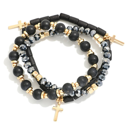 Wood, Stone, & Faceted Bracelet