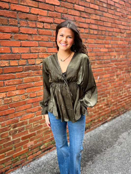 Olive Satin Blouse