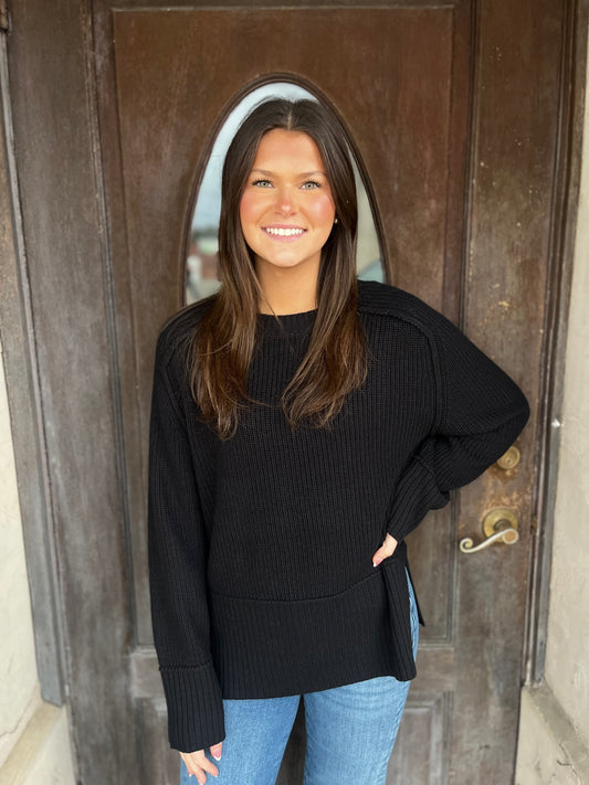 Raglan Long Sleeve Side Slit Sweater