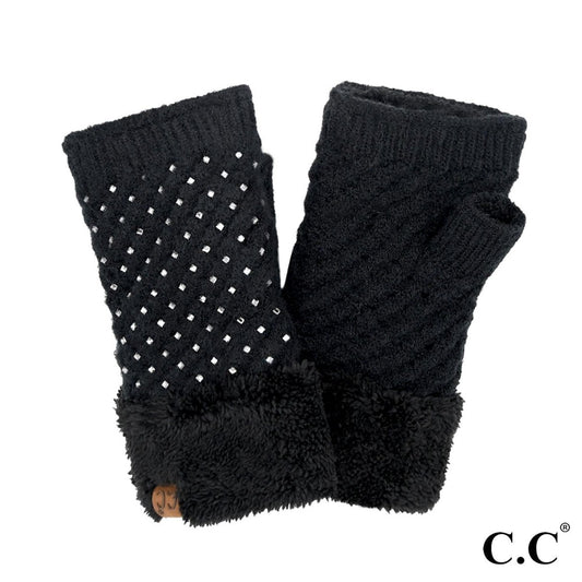 Rhinestone Fingerless Gloves