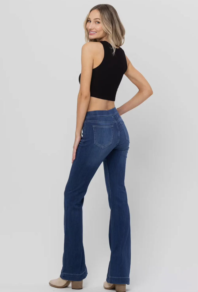 Jelly Dark Denim Pull On Flare Jeans