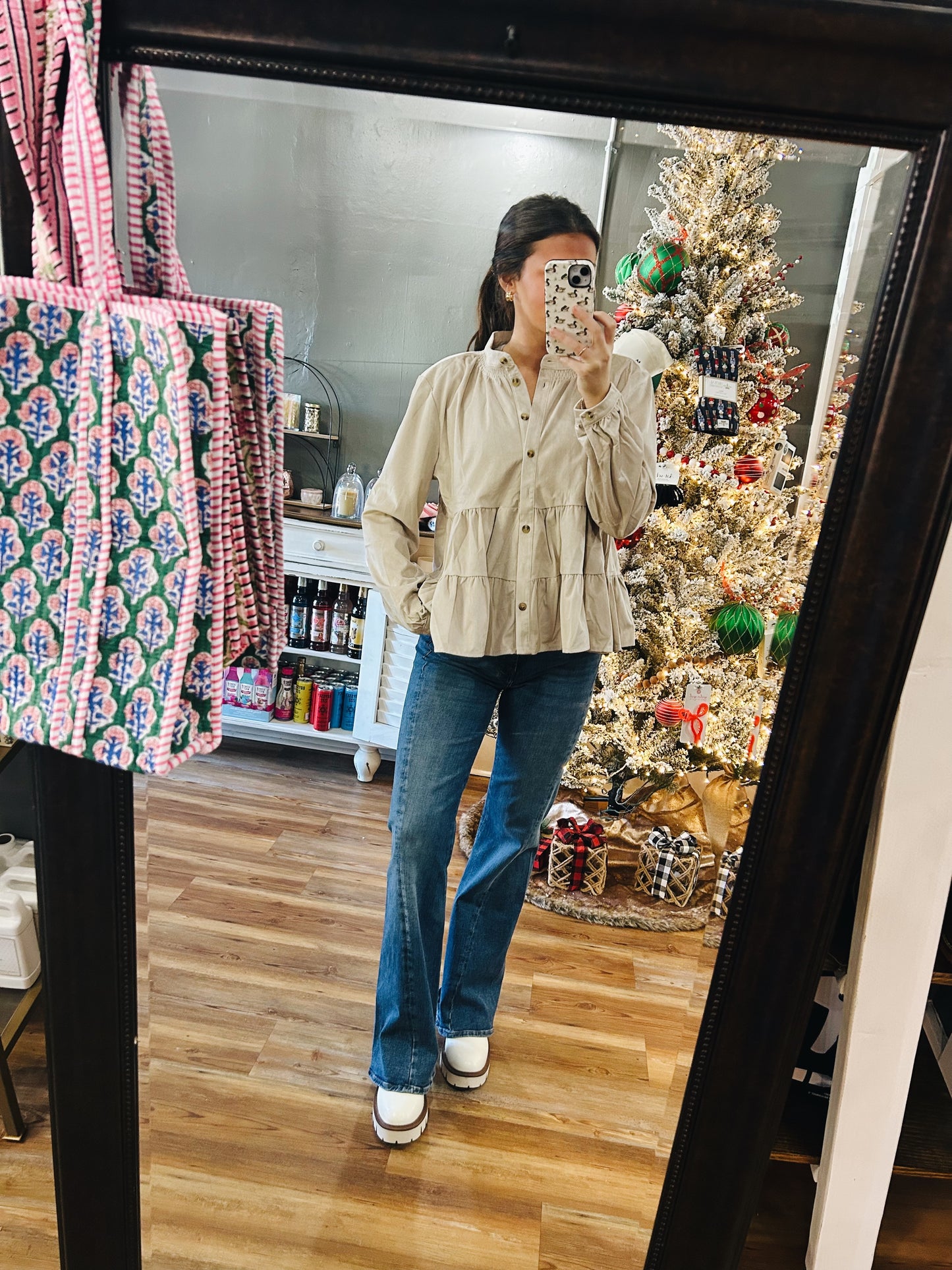 Corduroy Ivory Tier Top