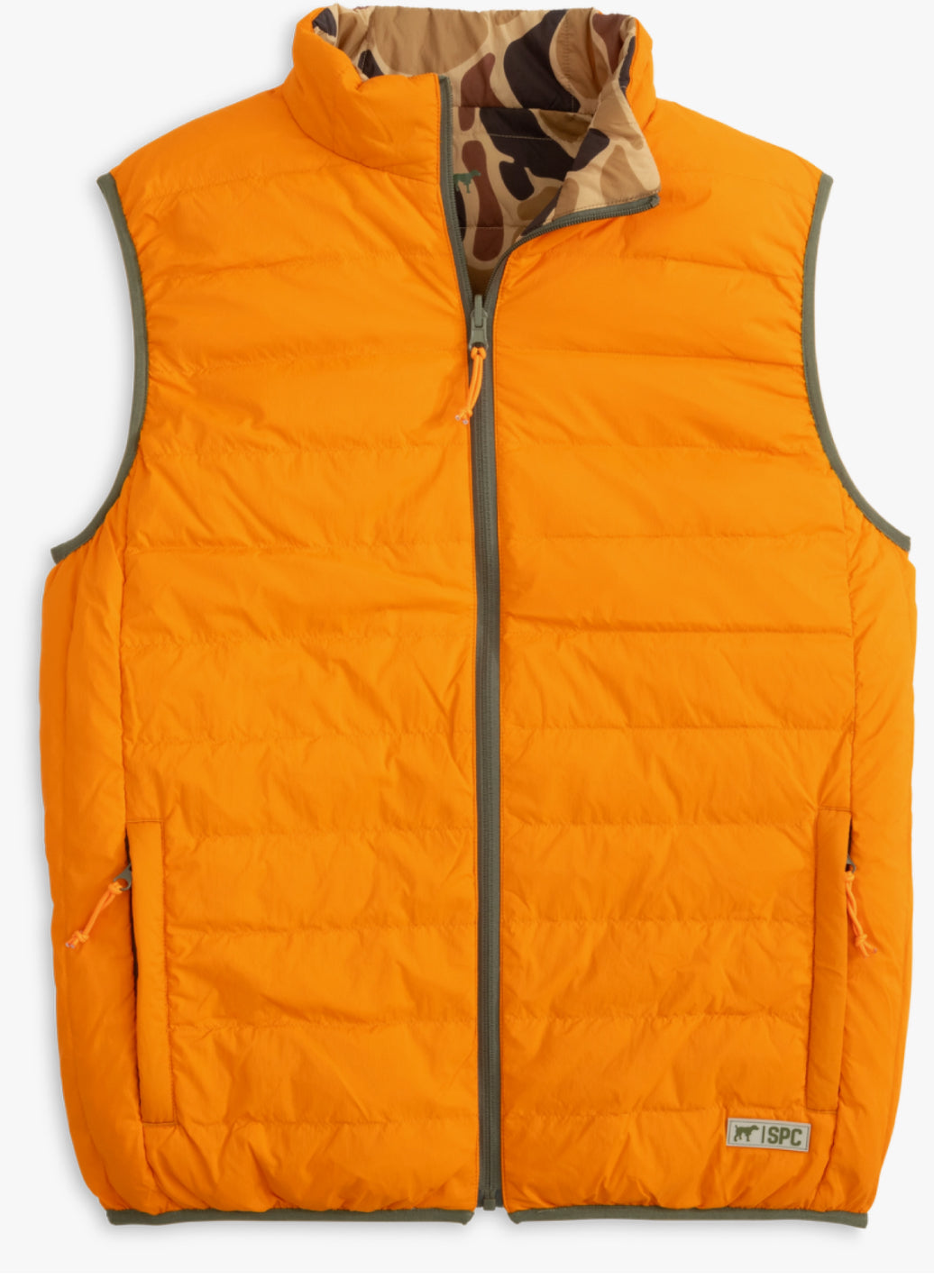 Field Series Reversible Down Vest/blaze orange/ old school camo