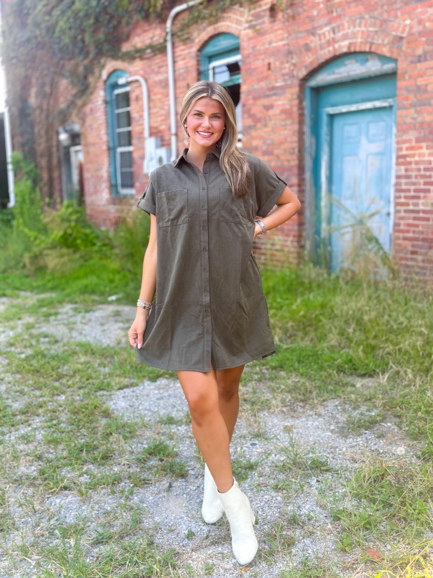 Suede Button Midi Dress
