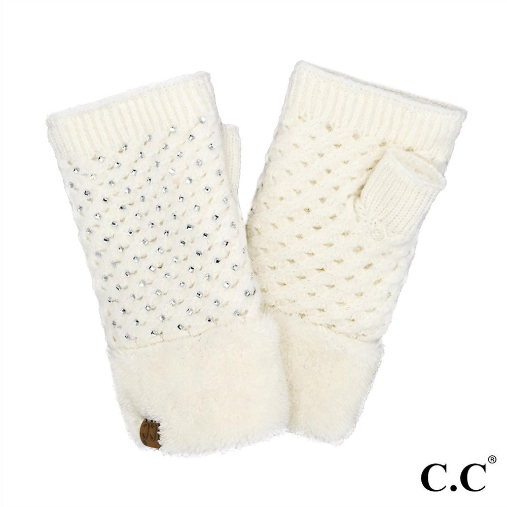 Rhinestone Fingerless Gloves