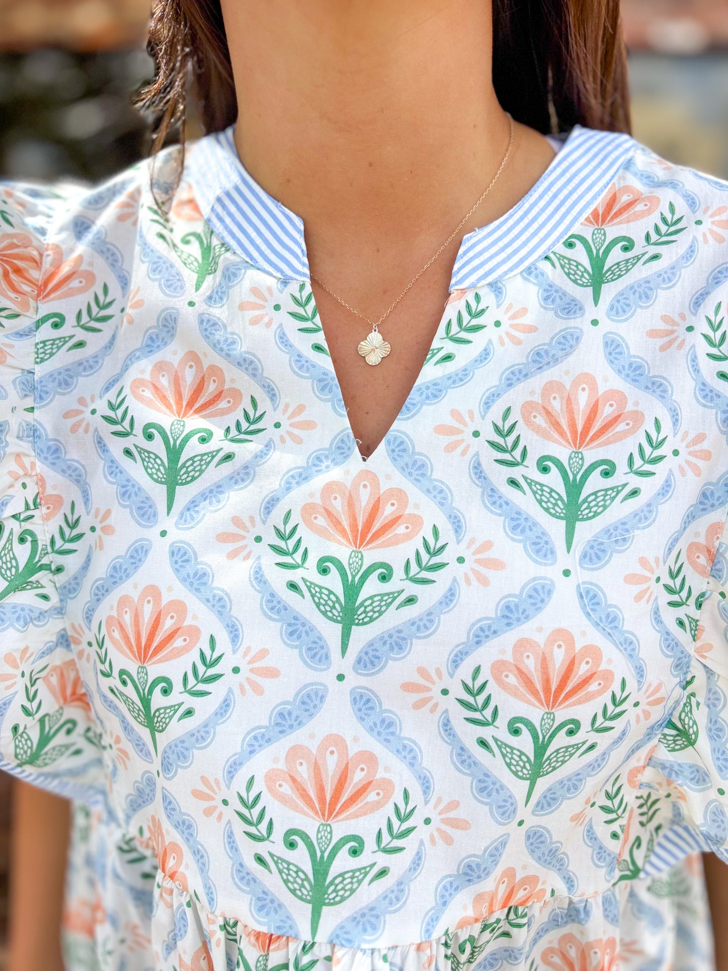 Blue & Orange Ruffle Sleeve Top