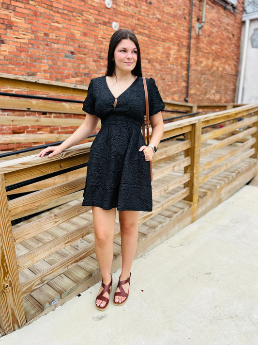 Puff Sleeve Jaquard Mini Dress