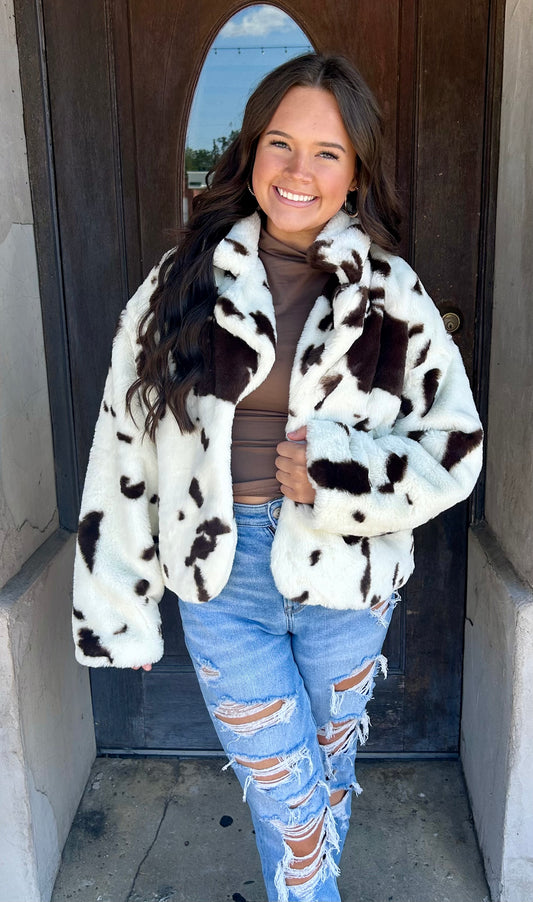 Cow Print Fur Jacket