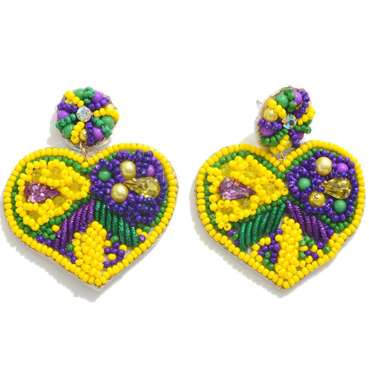 Mardi Gras Heart Earrings