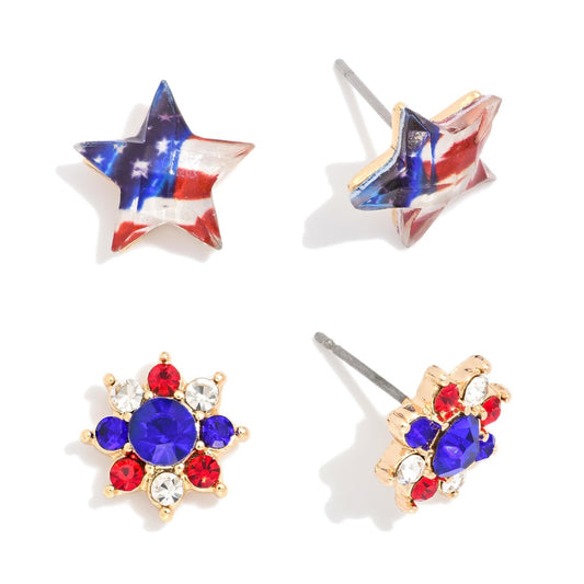 American Flag & Star Earrings Set
